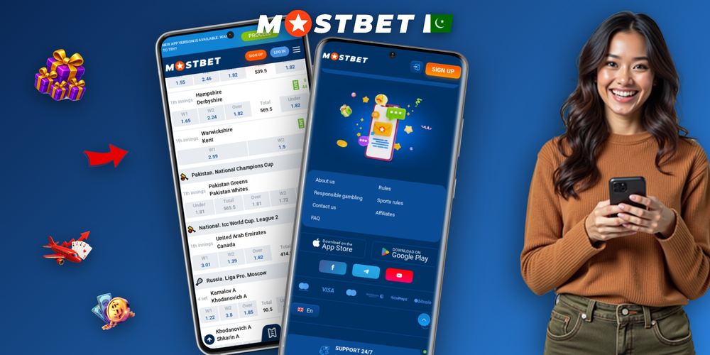 Mostbet online app with cricket ball and poker chips for Pakistani players