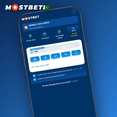 Mostbet phone registration screen showing SMS verification code for Pakistan mobile numbers